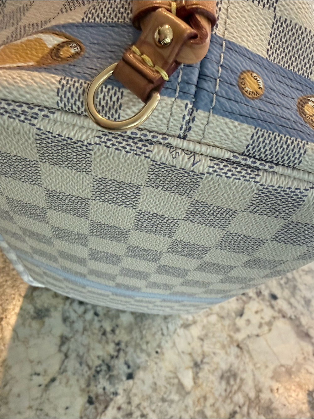 Louis Vuitton Cream Damier Tote with Pink & Light Blue Accents - Picture 5 of 9